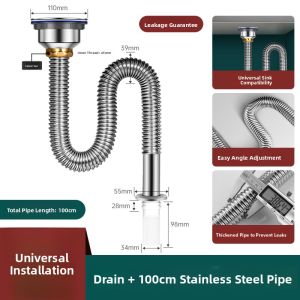 MONLEYTA | Stainless Steel Kitchen Sink Drain Pipe Set Old Style Vegetable Washing Basin Drainage Accessories Complete Manleyta Brand