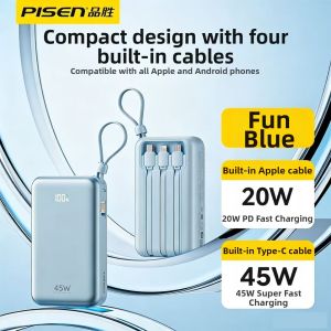 PISEN | Super Fast Charging Mini Power Bank With 4 Built-in Cables 45W 20000mAh
