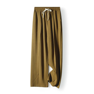 กางเกงขายาวทรงหลวมเอวยางยืดพร้อมเชือกผูก ทรงหลวม ทรงขากว้าง สไตล์ลำลอง สำหรับผู้หญิง ทรงขาบาน ฤดูร้อน 2025