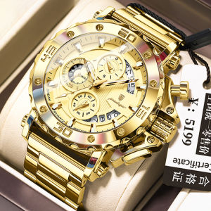 POEDAGAR multifunctional chronograph watch for men waterproof original branded luxury stainless steel big dial watch