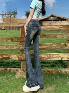 Quần Jeans Ống Loe Cạp Cao Phong Cách Mỹ Mùa Hè Mỏng Quần Jeans Denim Ống Loe Cổ Điển Cho Nữ Quần Dài Đến Sàn Dài Đến Sàn