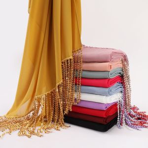 Jifang Bling bling Shimmer Sequins Crystal Tassels Plain Bubble Chiffon Shawl Long Pashmina Party Wedding Muslim Hijabs Shawls WC107