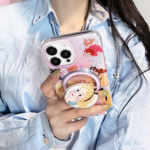 CrashStar MagSafe เคสโทรศัพท์กันกระแทกแบบแข็งลายการ์ตูนน่ารักมันวาวพร้อมขาตั้ง MagSafe สำหรับ iPhone 16 15 14 Pro Max Plus 13 12 11 Pro Max เคสโทรศัพท์เจ้าหญิงหวานๆแฟชั่นชาร์จไร้สายฝาครอบโทรศัพท์