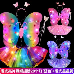 Bộ Bốn Cánh Bướm Phát Sáng Trang Trí Lưng Trang Phục Biểu Diễn Ngày Lễ Quà Tặng Cho Bé Gái Quần Áo Búp Bê Đồ Chơi Trẻ Em
