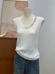 Slimming Knitted Vest Womens Spring Summer New Style Fashionable Base Shirt Outerwear Sleeveless Top Rhinestone Embellished