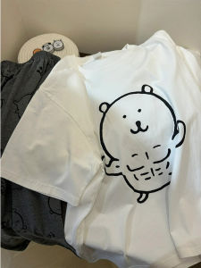 เสื้อยืดแขนสั้นผ้าฝ้ายแท้รูปหมีข้อเข่าเสียดสีสำหรับผู้ชายและผู้หญิง เสื้อเชิ้ตแฟชั่นฤดูร้อน ระบายอากาศได้ดี แห้งเร็ว แหล่งกำเนิดสินค้าจีน