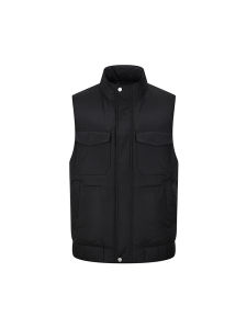 Áo Gile Quilted Phong Cách Đồng Phục Cổ Đen Slim Fit Nam
