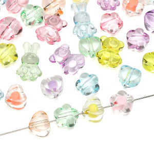 ลูกปัดอะคริลิคใสสีสันสดใสรูปหมีดอกไม้กระต่ายเสน่ห์ลูกปัดสำหรับทำเครื่องประดับอุปกรณ์เสริมต่างหูสร้อยคอ DIY สร้อยข้อมือ