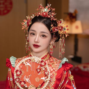 เครื่องประดับผมสไตล์จีนสำหรับเจ้าสาว มงกุฎนกฟู ตกแต่งผมแบบวิ่ง ประดับคริสตัล ทองแดงผสมสังกะสี วัสดุอื่นๆ