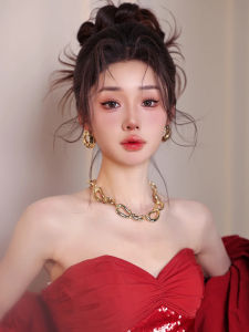 Southward Shaped Bridal Necklace Earring Set Luxury Metal Choker Clavicle Chain Womens Fashion Jewelry Accessories