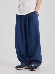 Loose Wide Leg Blue Jeans Men Women Casual Spring Autumn Style Elastic Waist Vintage Laid-back Trousers Harajuku Jeans