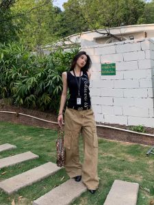 Zhenzhen Original American Retro Spicy Girl Sleeveless Vest Letter Print Casual Commute Slim Fit Top Cotton Polyester Blend Summer Thin Model