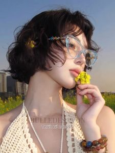 BULLE DE SAVON | Stylish Womens Crystal Blue Cat Eye & Metal Glasses Frame with Gem