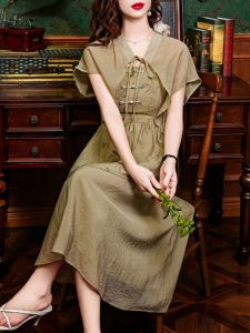 New Chinese Style Summer Dress Womens Casual Short Sleeve High Waist A-Line Midi Skirt Two-Piece Set Elegant Fashionable