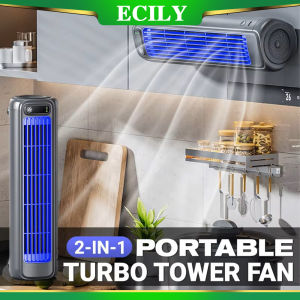 ECILY 2-in-1 Portable Turbo Tower Fan 4000mAh Air Circulator Desktop Plug-In/ Rechargeable Fan Wall Non-drilling Silent Tower Fan