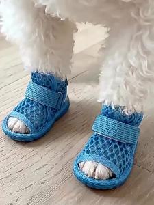 4PC Breathable Mesh Dog Shoes for Small Dogs Summer Pet Sandals Anti Slip Elastic Strap Outdoor Puppy Booties Cute Paw Protector