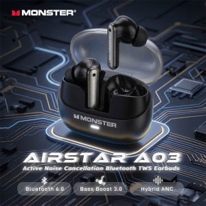 Monster | Monster Airstar A03 ANC Bluetooth 6.0 Earbuds Punchy Deep Bass Sports Headphones Active Noise Cancellation TWS Wireless Earphone