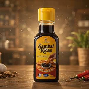 Sambal Kicap Serbaguna 150 ML - dark sauce bottle with yellow cap label featuring chili and garlic suitable for cooking.