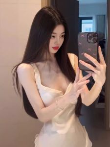 French Elegant Style Off-Shoulder Acetate Satin Long Dress with Lace Trim Slim-Fit A-Line Silhouette V-Neck Backless Summer Dress