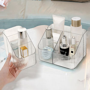 กล่องเก็บของตั้งโต๊ะ กล่องเก็บเครื่องสำอาง กล่องเก็บของเบ็ดเตล็ด  3ช่อง/4ช่อง แบ่งช่อง จัดระเบียบโต๊ะทำงาน เก็บเครื่องเขียน แบ่งช่อง สีขาวใส