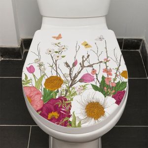 Creative Toilet Seat Cover Stickers Waterproof Decorative Adhesive Decals Removable Toilet Lid Cover up Hide Ugly Flora Design