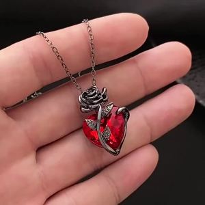 Gothic Hoa Hồng Đỏ Trái Tim Tình Yêu Vòng Đeo Cổ Cho Nữ Y2K Phong Cách Grunge Dainty Tông Màu Bạc Hợp Kim Kẽm Trang Sức Cá Tính Quà Tặng