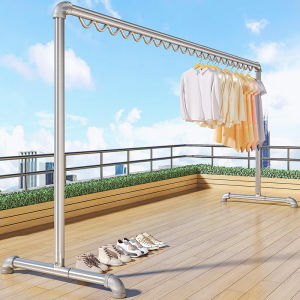 RORO ราวตากผ้า 240cm ราวตากผ้าสแตนเลส ราวตากผ้าท่อเหล็ก โครงเหล็กเเข็งเเรง รุ่นกันลม ไม่น้ำหนัก 200 กก. ที่น้ำหนัก รับ Drying Rack