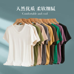 K-style Thread Modal Short-Sleeved T-shirt Womens Summer Thin Inner Match V-neck Bottoming Shirt Loose Easiest for Match Plus Size Tops