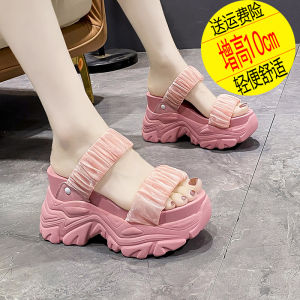 รองเท้าแตะแพลตฟอร์มด้านล่างหนาสีชมพู หลากหลาย พรางหุ่น รองเท้าแตะชายหาดรองเท้าส้นสูงสไตล์นางฟ้าแบน ผู้หญิง ฤดูร้อน รองเท้า