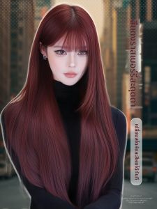 QIAOYIDUO | Puffy Long Straight Red Hair Wig