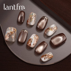 LANTINGFANG | Handmade Short Nail Wearable Manicure Champagne Gold Pearl