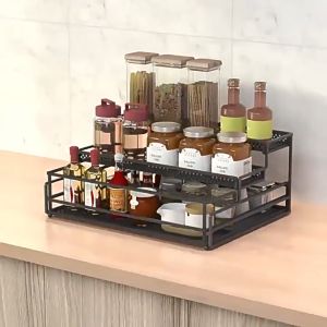 Kitchen Organizer Rack 3 Tier Spice Rack Pull Out Spice Rack Kitchen Organizer Multifunction Seasoning Condiment Organizer Step Shelf Kitchen Storage Shelf Countertop Rack