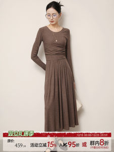 Elegant XUS Silk Long Dress Womens Slim Fit round Neckline Waist-Cinching Commute Appropriate Autumn Season Gown
