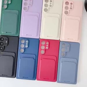 Luxury Solid Color Card Bag Wallet Holder Phone Case for Samsung Galaxy S25 S24 23 22 Ultra Plus FE A56 A72 Shockproof Cover