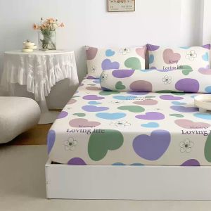3in1 Garterized Bedsheets Bedding set Semi Poly Cotton 2pcs pillow case+1fitted sheet Soft Touch Skin-friendly Material