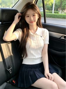 SHUQINGLAI | Lace-up Polo Collar Short Sleeve T-shirt for Summer Unique and Pretty