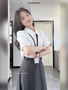 XIAOQIAOJIA | ชุดเดรสสองชิ้นสไตล์เกาหลี ชุดทำงานฤดูร้อน กระโปรงทรงเอเอวสูง แขนสั้น สีพื้น ดีไซน์เรียบง่าย เหมาะกับวัย 18-24 ปี