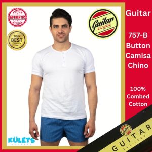 Guitar Apparel Premium Plain White Cotton Round Neck Camisa Chino for Men Adult with Buttons