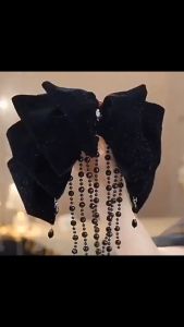 Jepit Rambut Pita JUMBO Bahan Velvet Rumbai Permata Large Velvet Bow Tassel Hair Clip HCO024