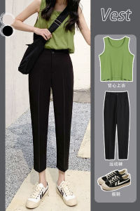 Slimming High Waist Straight Leg Black Smoking Pants for Short Women Summer Thin Loose Nine Points Carrot Pants Casual Trousers