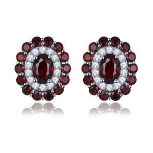 Natural Red Garnet Sterling Silver Stud Earring 5.5 Carats Genuine Gemstone S925 Fine Jewelry Classic Romantic Christmas Gifts