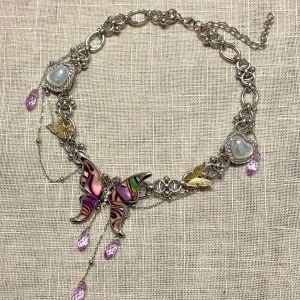 Y2K Heavy Work Mother-of-Pearl Butterfly Dragonfly Tassel Necklace Spicy Girl Subculture Cool Punk New Chinese Style Fashion Jewelry