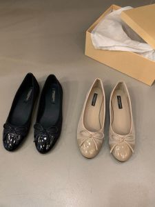 Black Flat Bottom Single Shoes Womens Shoes Commuter Elegant Summer Small Fragrance Style Butterfly Knot round Toe Flats