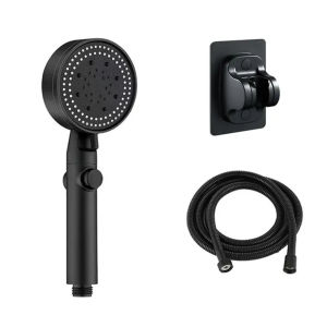 3-Piece Adjustable Black Shower Head High Pressure Shower Head with 5 Modes Wall Mounted Bracket and Hose Water Saving
