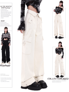 High Waist Wide Leg Denim Work Pants Womens Spring Autumn Summer New Design Flip Edge Slimming MZVZ Street Style Jeans