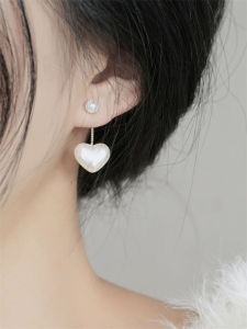 925 Silver Needle Heart Pearl Earrings Womens Fashion Slimming Face Two-Way Wear Heart Shaped Ear Jewelry Elegant Simple