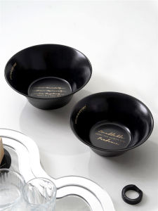 Easygood Simple Black Relief Breakfast Bowl Ceramic Salad Bowl Pasta Bowl Home Use Soup Bowl Western Dessert Bowl