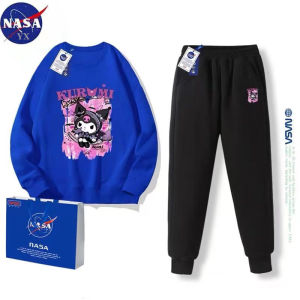 NASA Joint Name Girl Clow M Cartoon Velvet Autumn and Winter Set Pure Cotton Sweatshirt Pants Male Girl Two-piece Set