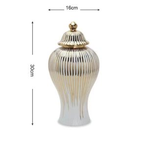 Vas Bunga Keramik Tochin Putih Kuning Emas Gold Ginger Jar  Tochin Dekorasi Rumah