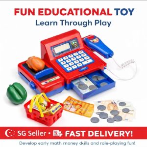 Kids Supermarket Cash Register Toy Set with Scanner Money Coins Basket | Educational Gift Toys Present for Boys Girls Birthday Christmas